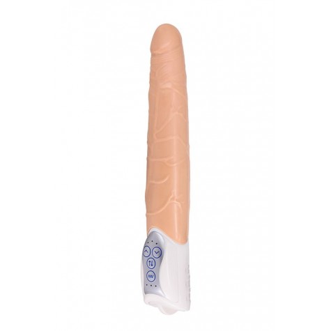 Телесный вибратор Long John Realistic Thrusting Vibrator с функцией толкания - 20 см.